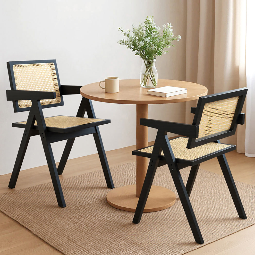 Levede 2x Black Wicker Armchair Dining Chair-1966287371402088455