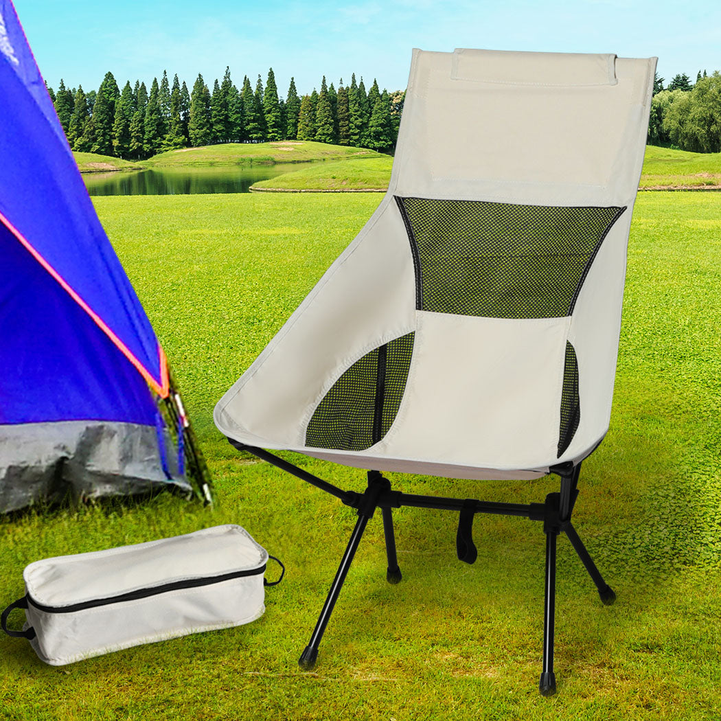 Levede Camping Chair Folding Outdoor Large Beige-1954802882540867591