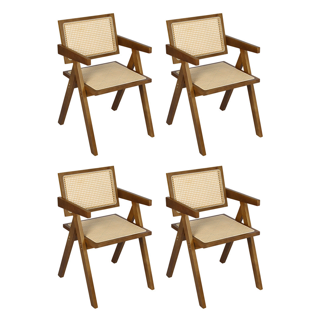 Levede 4x Walnut Wicker Armchair Dining Chair-1966287372387749888