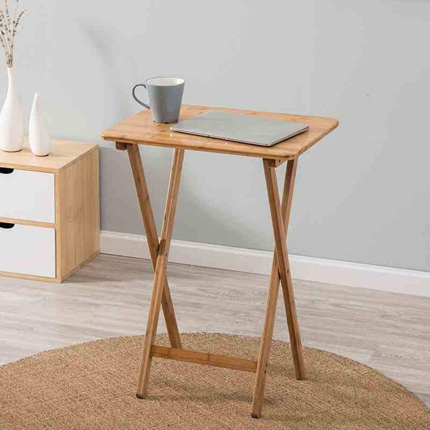2 Pcs Bamboo Folding Laptop Tray Snack Table - 08