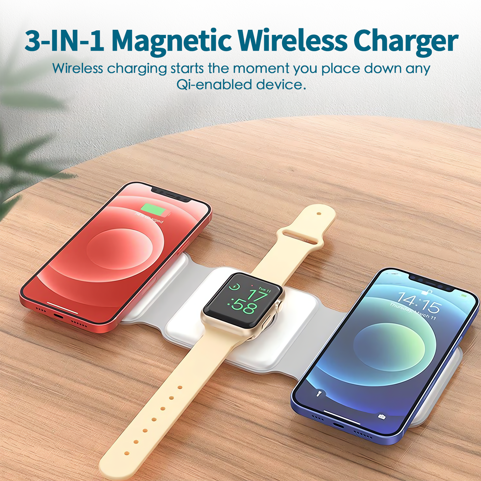 3 In 1 Wireless 15W Qi Fast Charging Foldable Station For Apple Mag Safe - 03