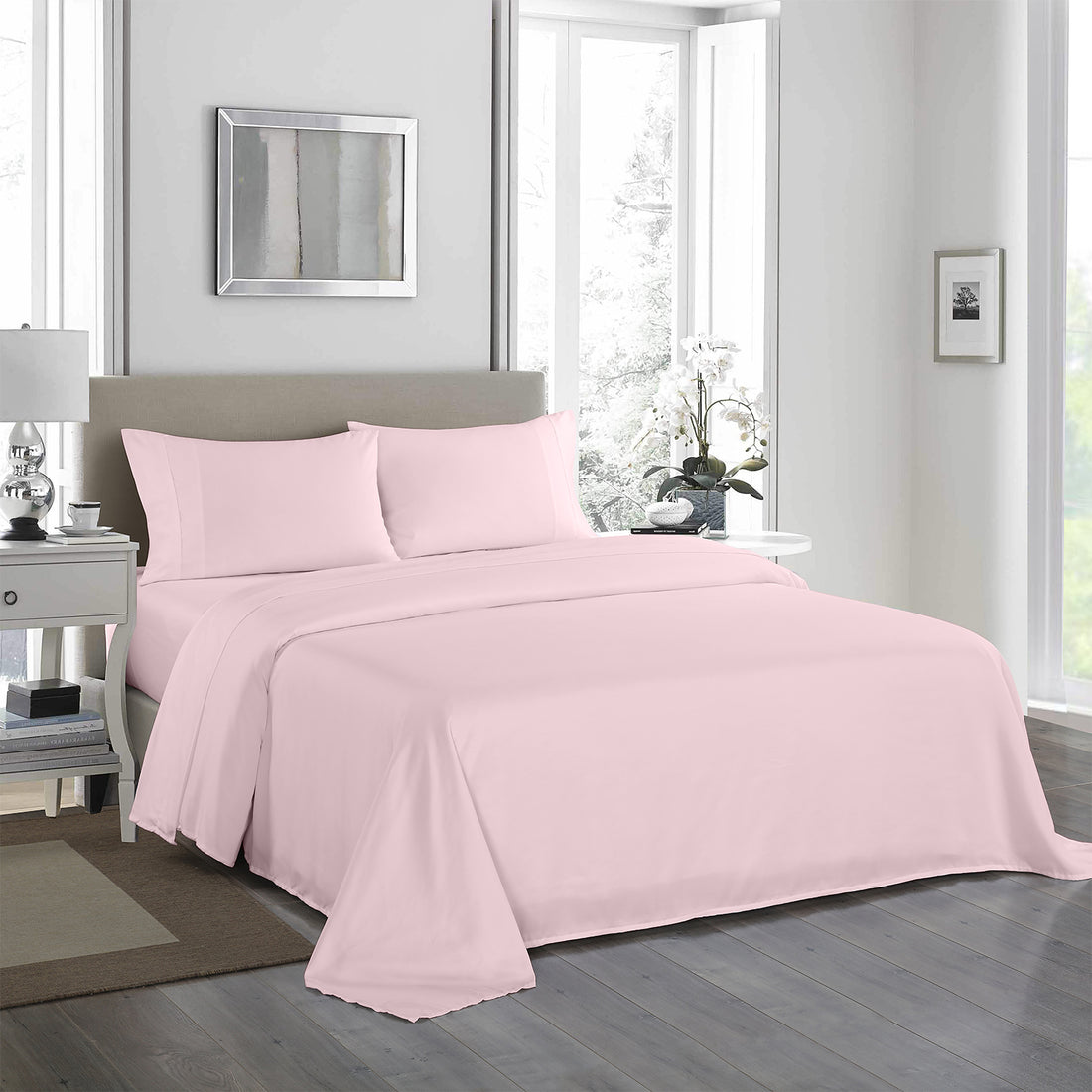 Royal Comfort - 1200TC Ultrasoft 4 Pc Sheet Set - Double - Soft Pink-1951134880452710400