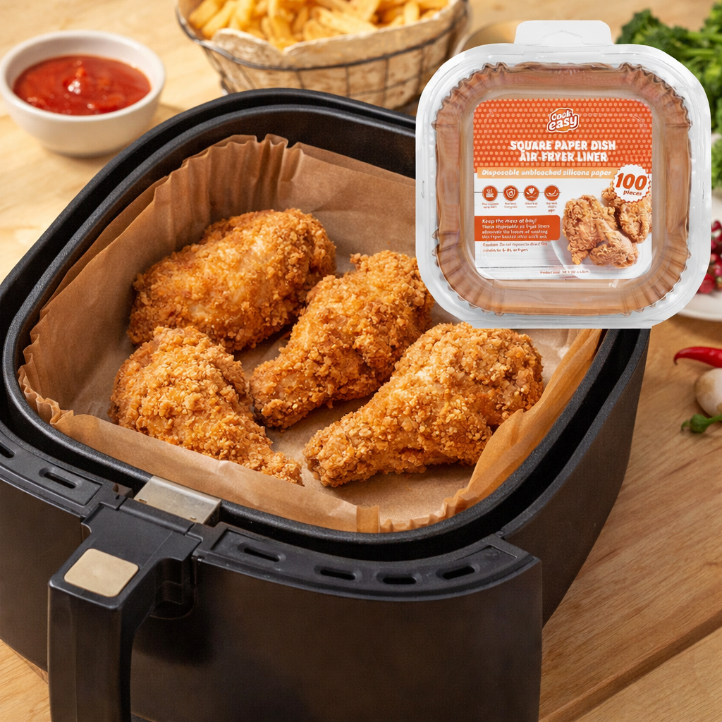 100 Pcs 20cm Square Disposable Unbleached Silicone Paper Dish Air-fryer Liner