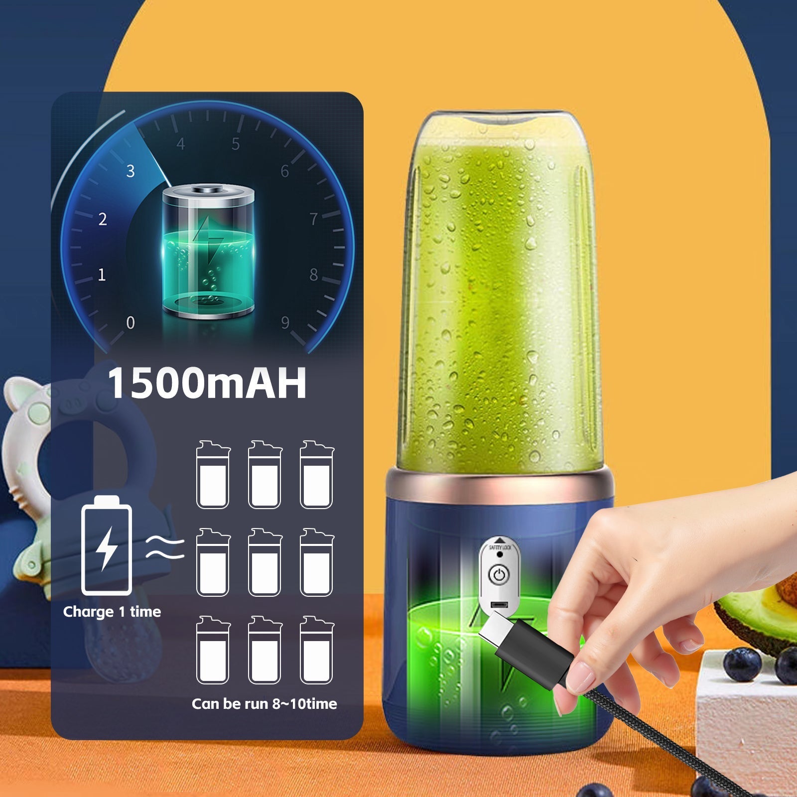 400Ml Usb C Rechargeable Portable Juicer With Travel Lid Personal Blender For Smoothies Shakes - 10