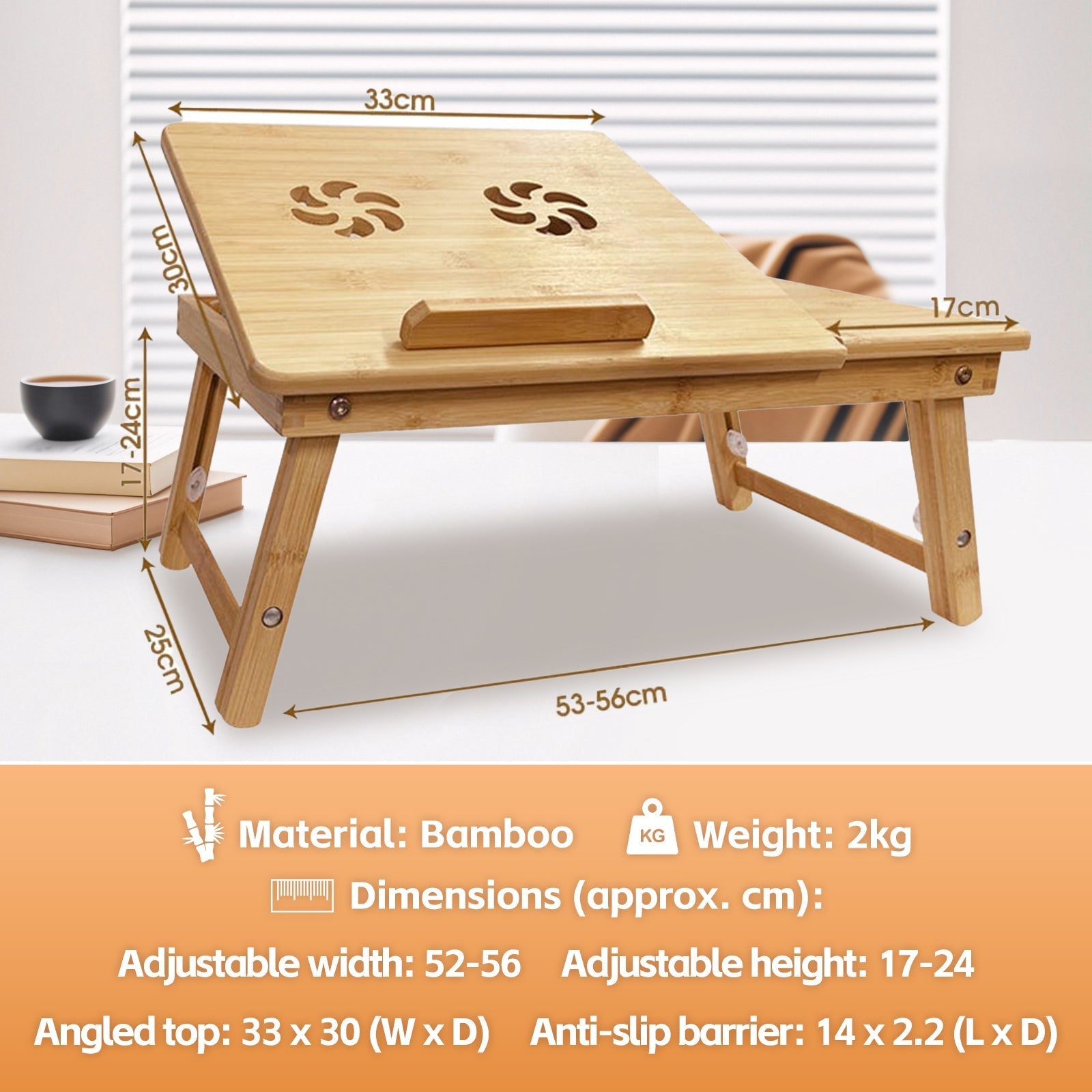 Foldable And Adjustable Bamboo Laptop Table Bed Tray - 11