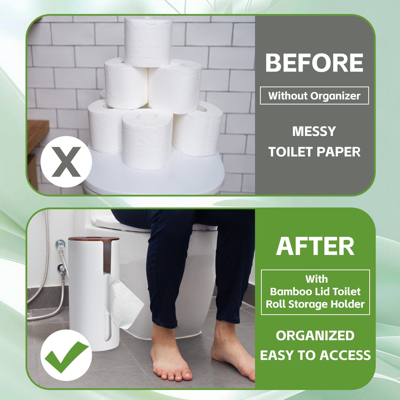 Bamboo Lid Toilet Roll Storage Holder - 11