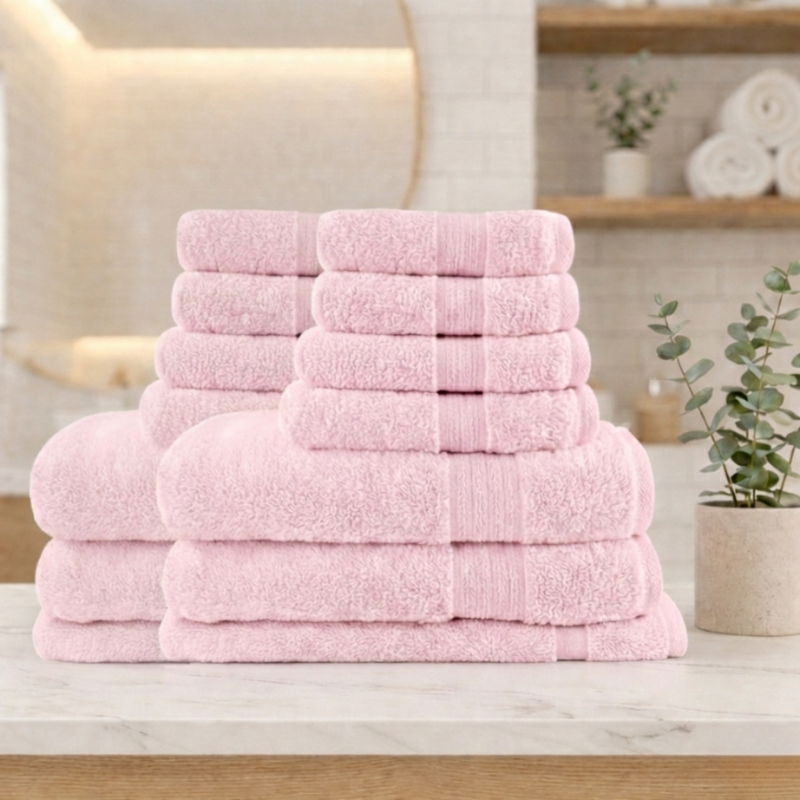 14PCS Soft Cotton Bath Towel Set 500GSM - Baby Pink