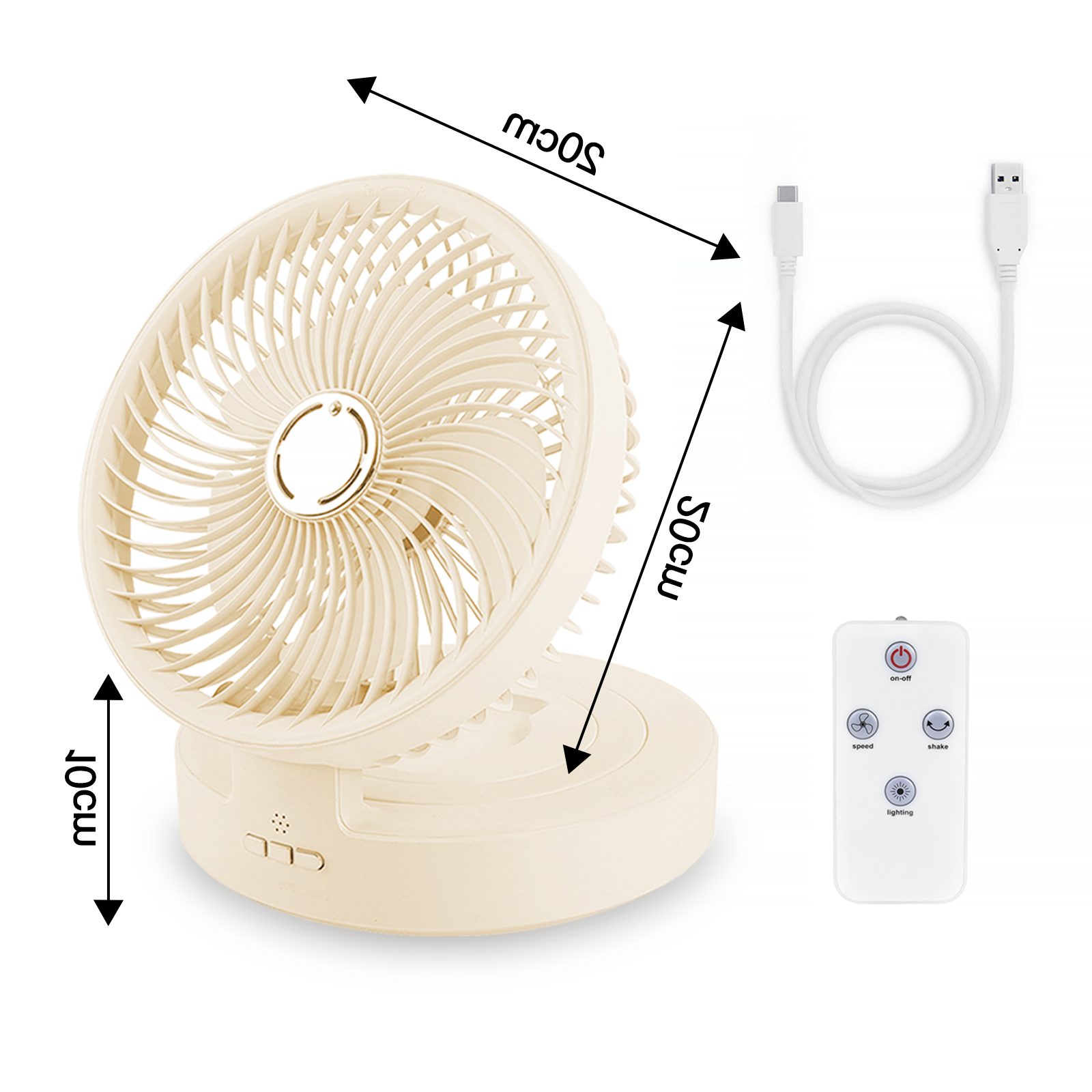 Usb Rechargeable Auto Oscillation Cordless Fan With Remote Night Light - 16