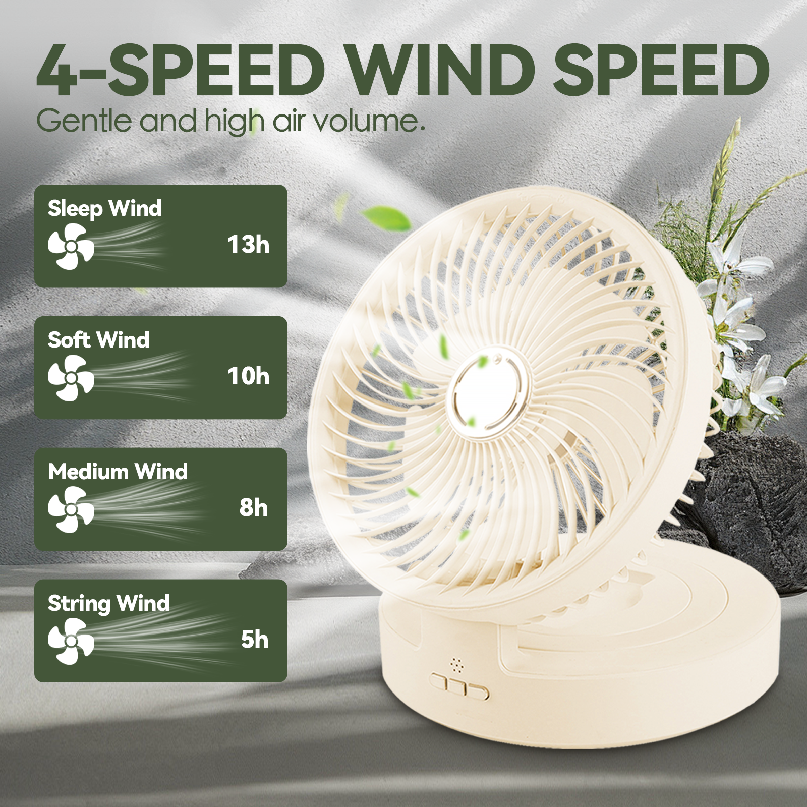 Usb Rechargeable Auto Oscillation Cordless Fan With Remote Night Light - 08