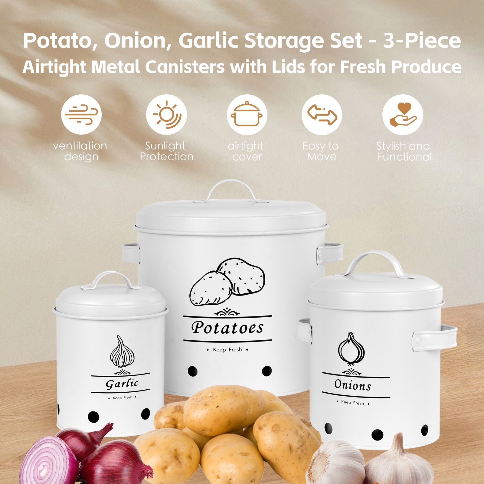 3 Pcs Galvanised Iron Fruit Vegetable Storage Tins - 01