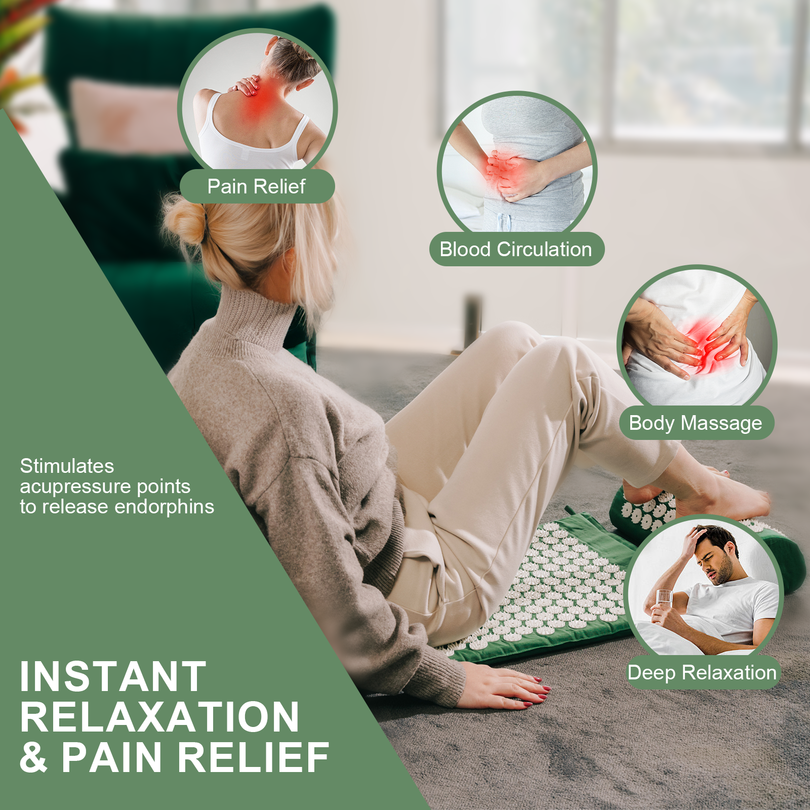 Acupressure Mat And Pillow Set With Bag - 01