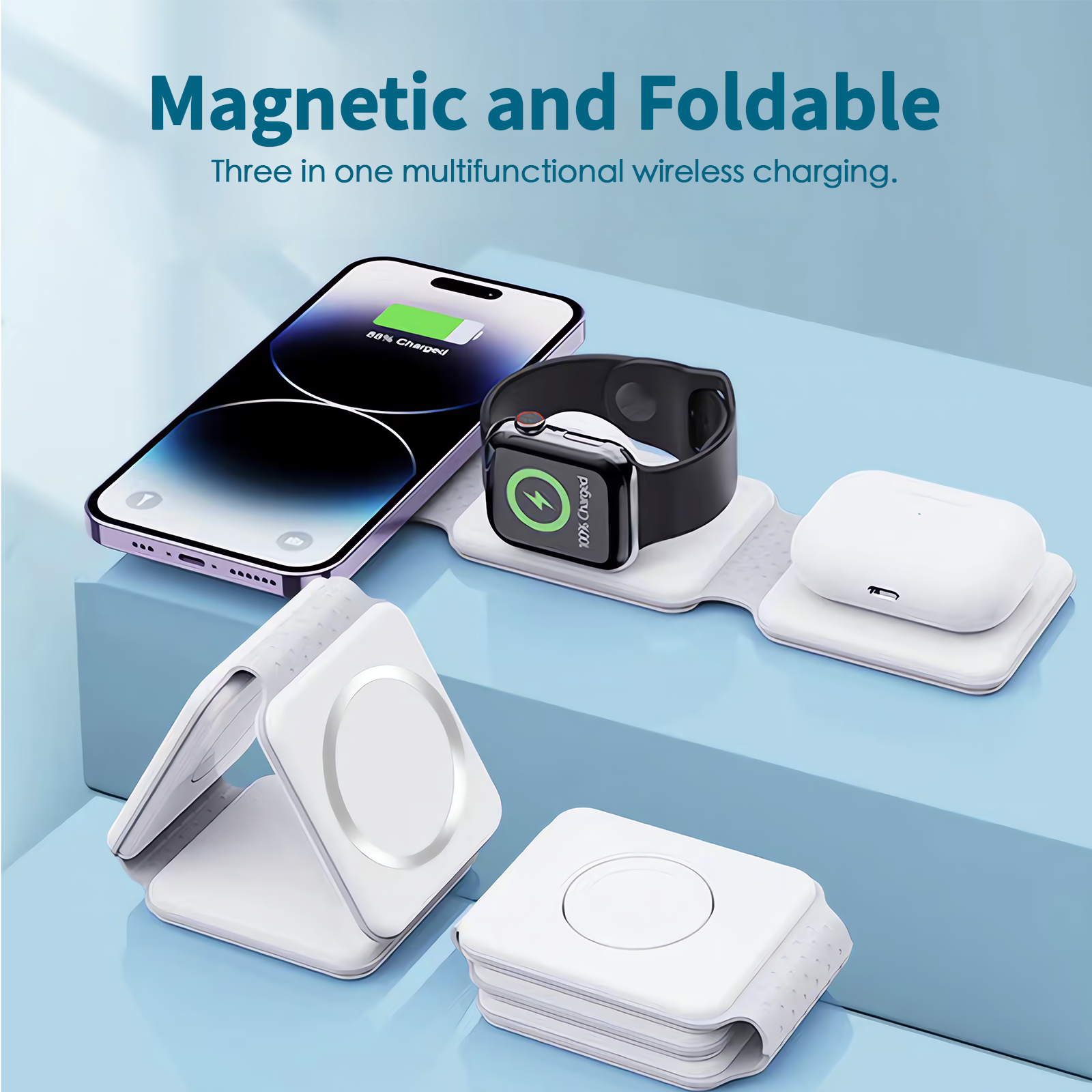 3 In 1 Wireless 15W Qi Fast Charging Foldable Station For Apple Mag Safe - 05