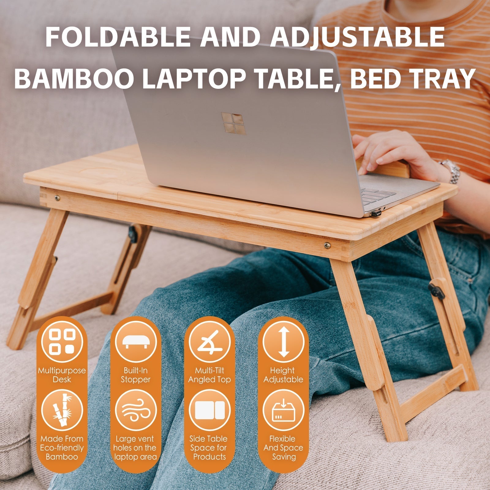 Foldable And Adjustable Bamboo Laptop Table Bed Tray - 01