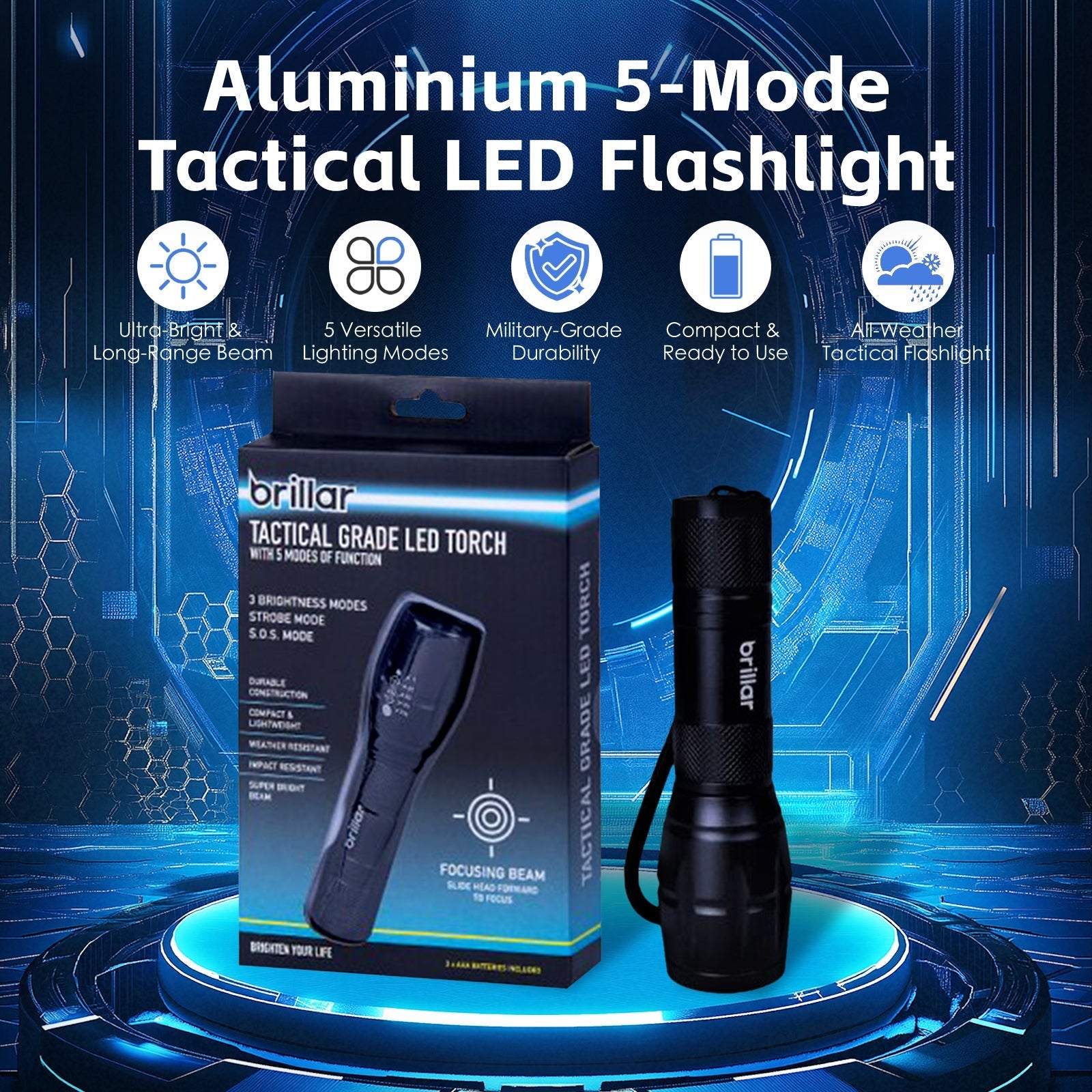 Aluminium 5 Mode Tactical Led Flashlight - 01