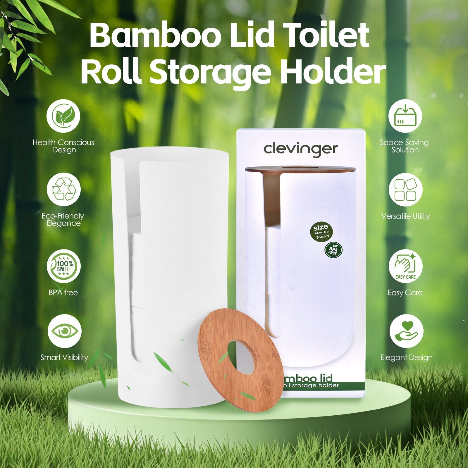 Bamboo Lid Toilet Roll Storage Holder - 01