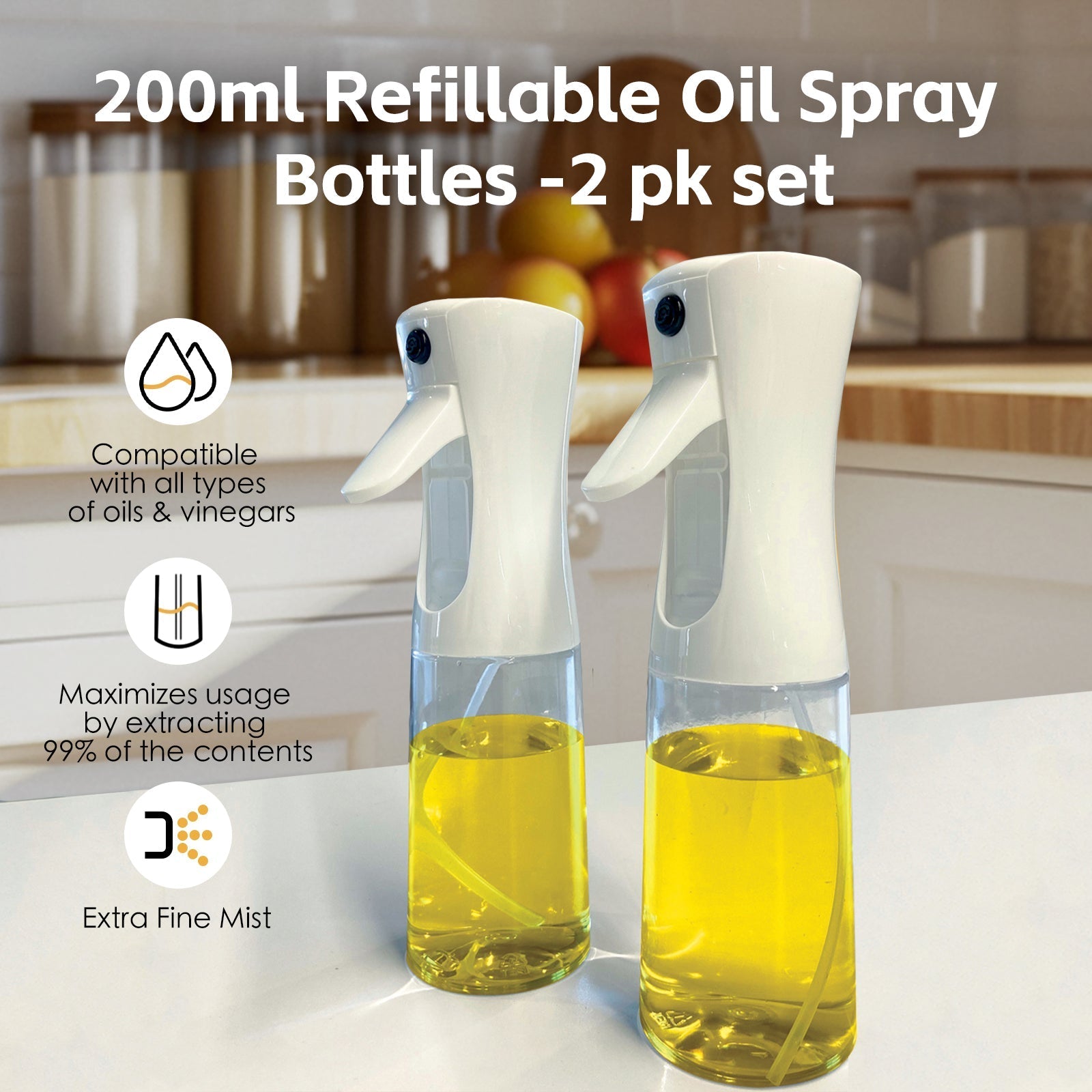 2 Pcs 200Ml Refillable Oil Spray Bottles - 01