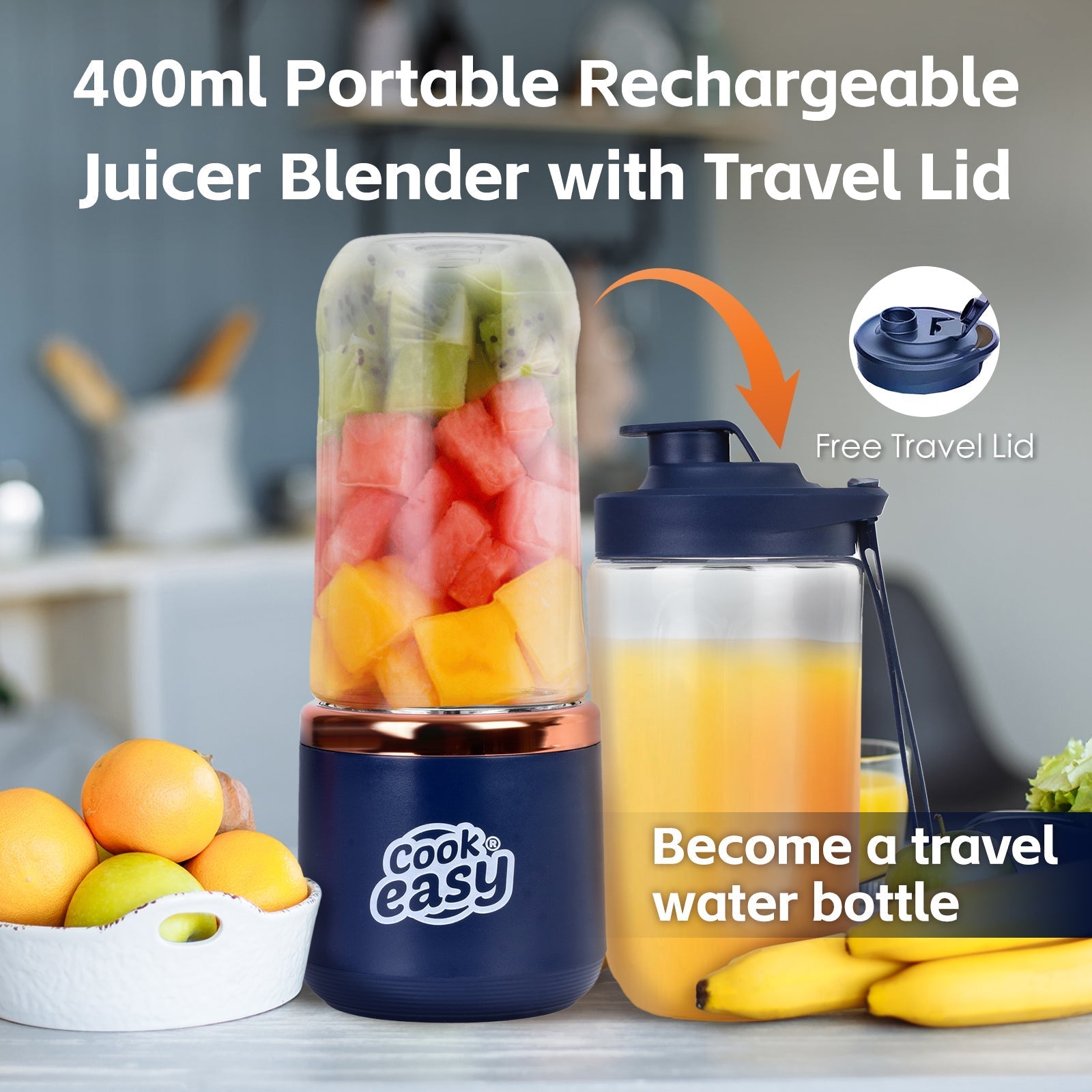 400Ml Usb C Rechargeable Portable Juicer With Travel Lid Personal Blender For Smoothies Shakes - 01