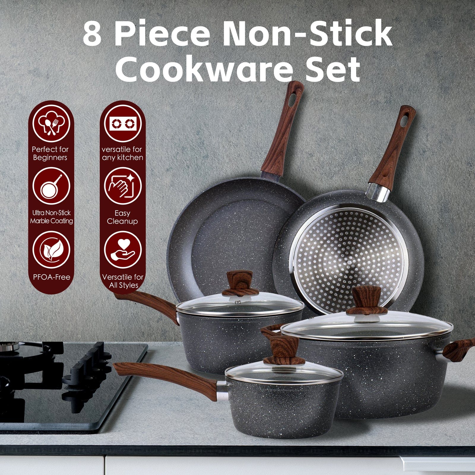 8 Pcs Clevinger Non Stick Cookware Set - 01