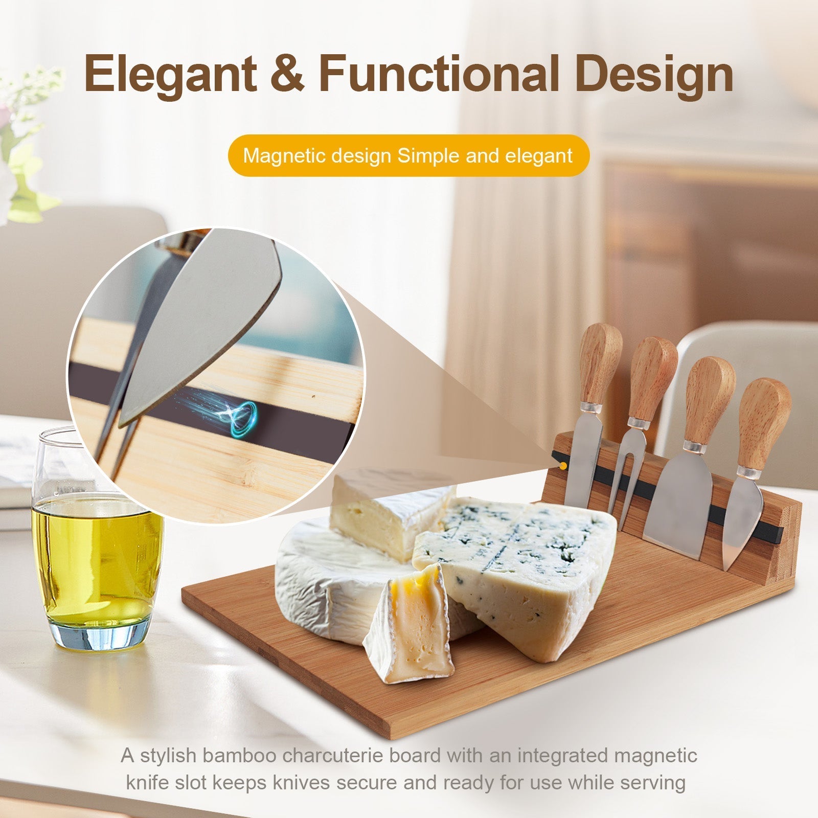 Bamboo Cheese Board And Knife Set - 01