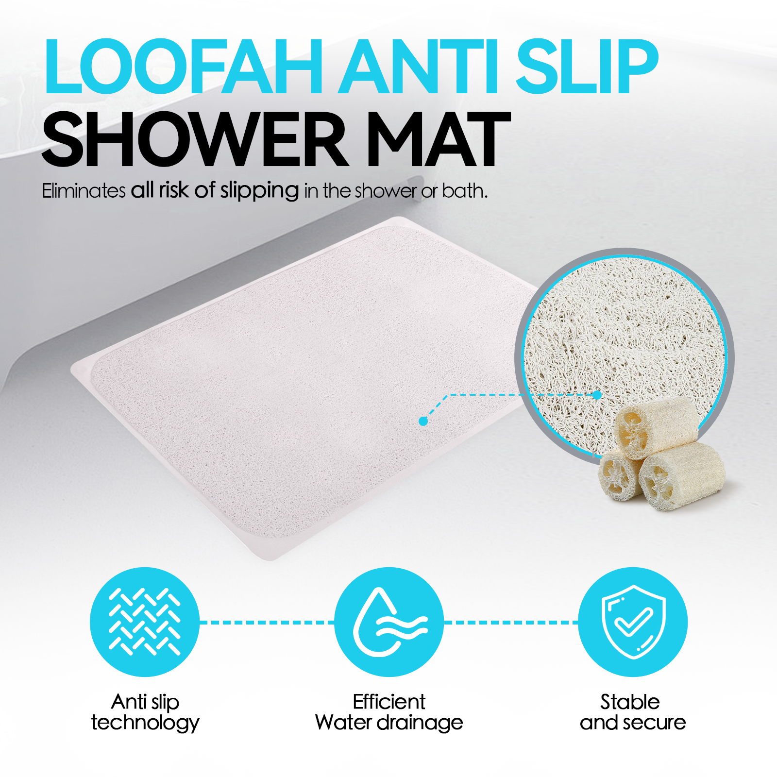 2 Pcs Premium Non Slip Loofah Shower Mat Bathroom Safe 75 X 44 Cm - 03