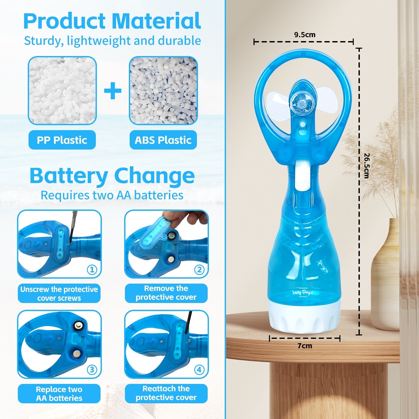 Lazy Dayz Water Spray Fan Blue - 11