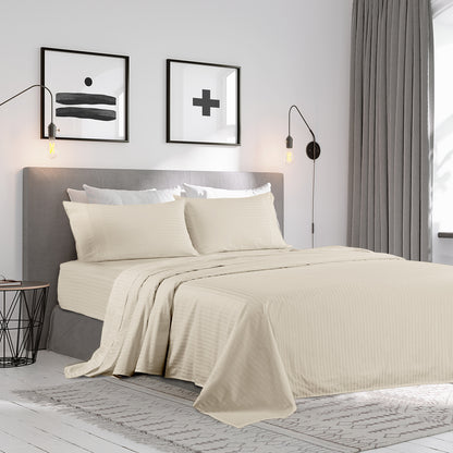 KENSINGTON 1200TC COTTON SHEET SET IN STRIPE-KING - SAND-1951134851184857090