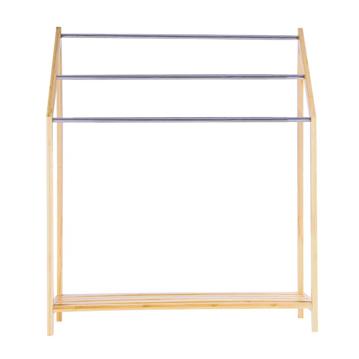 85Cm Standing Towel Rack Bamboo Towel Bar Metal 3 Tier - 03