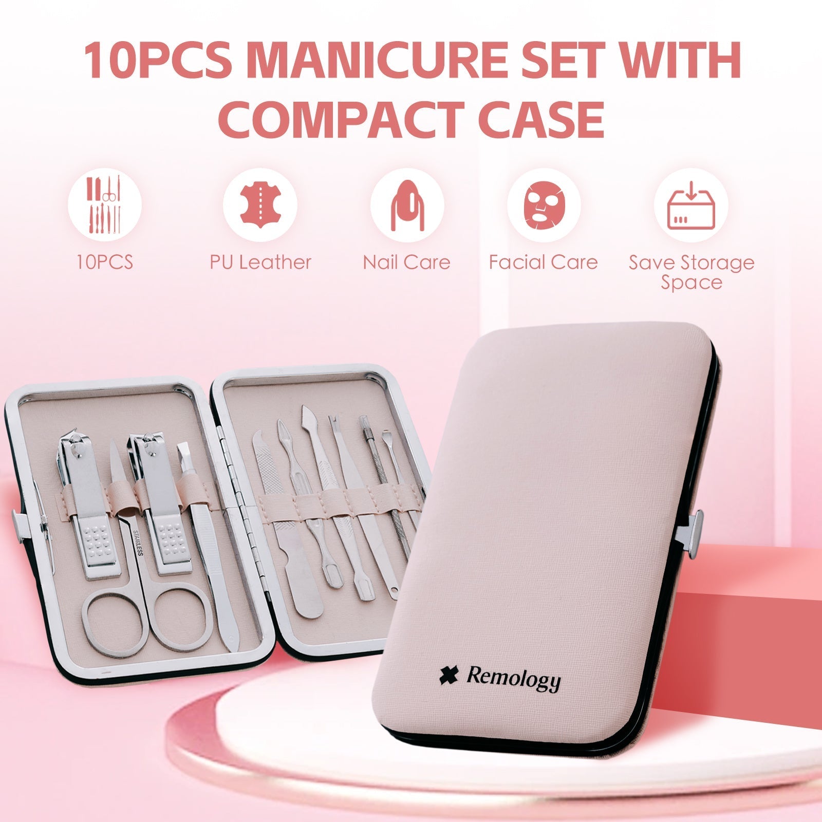 10 Pcs Remology Stainless Steel Manicure Set Silver - 20