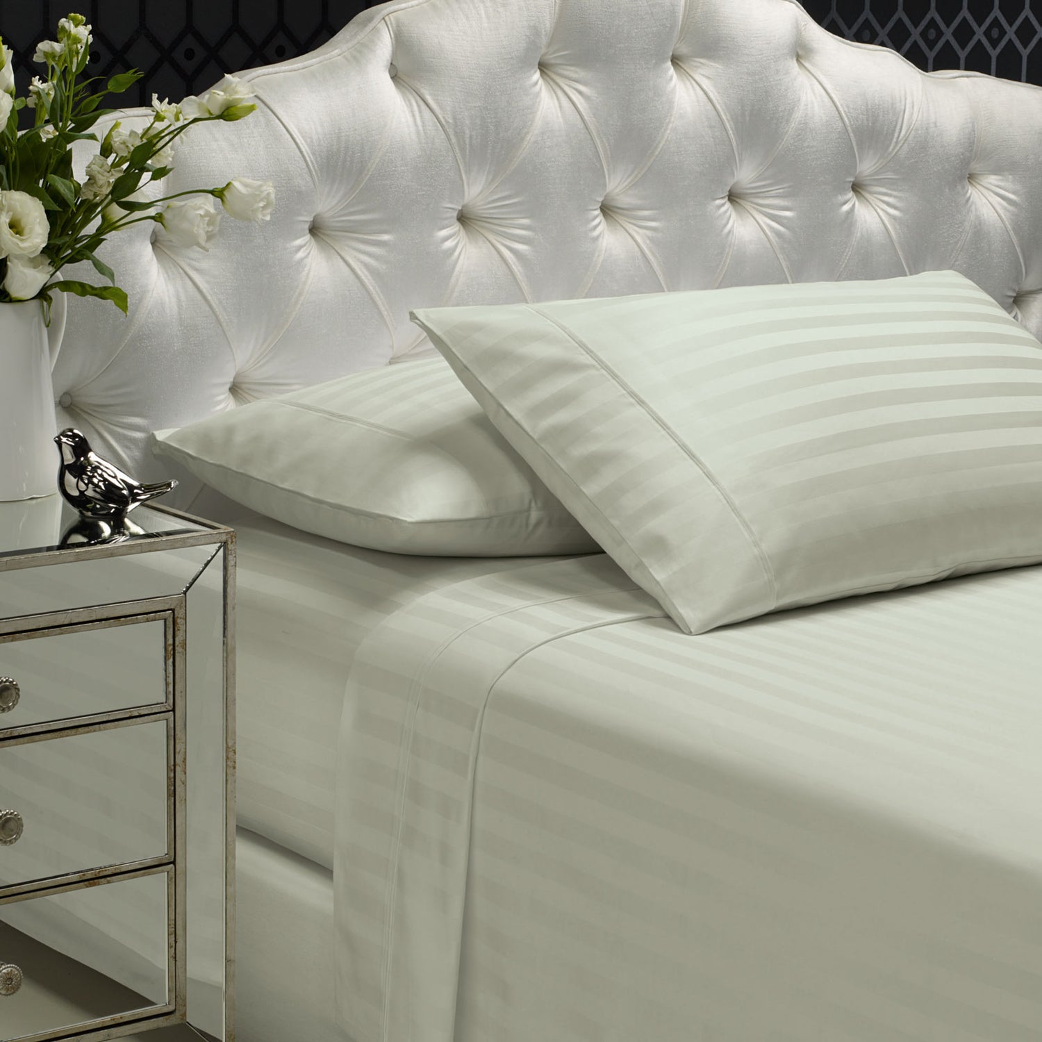 Royal Comfort 1200 Thread count Damask Stripe Cotton Blend sheet sets Queen Silver-1951134866833805312