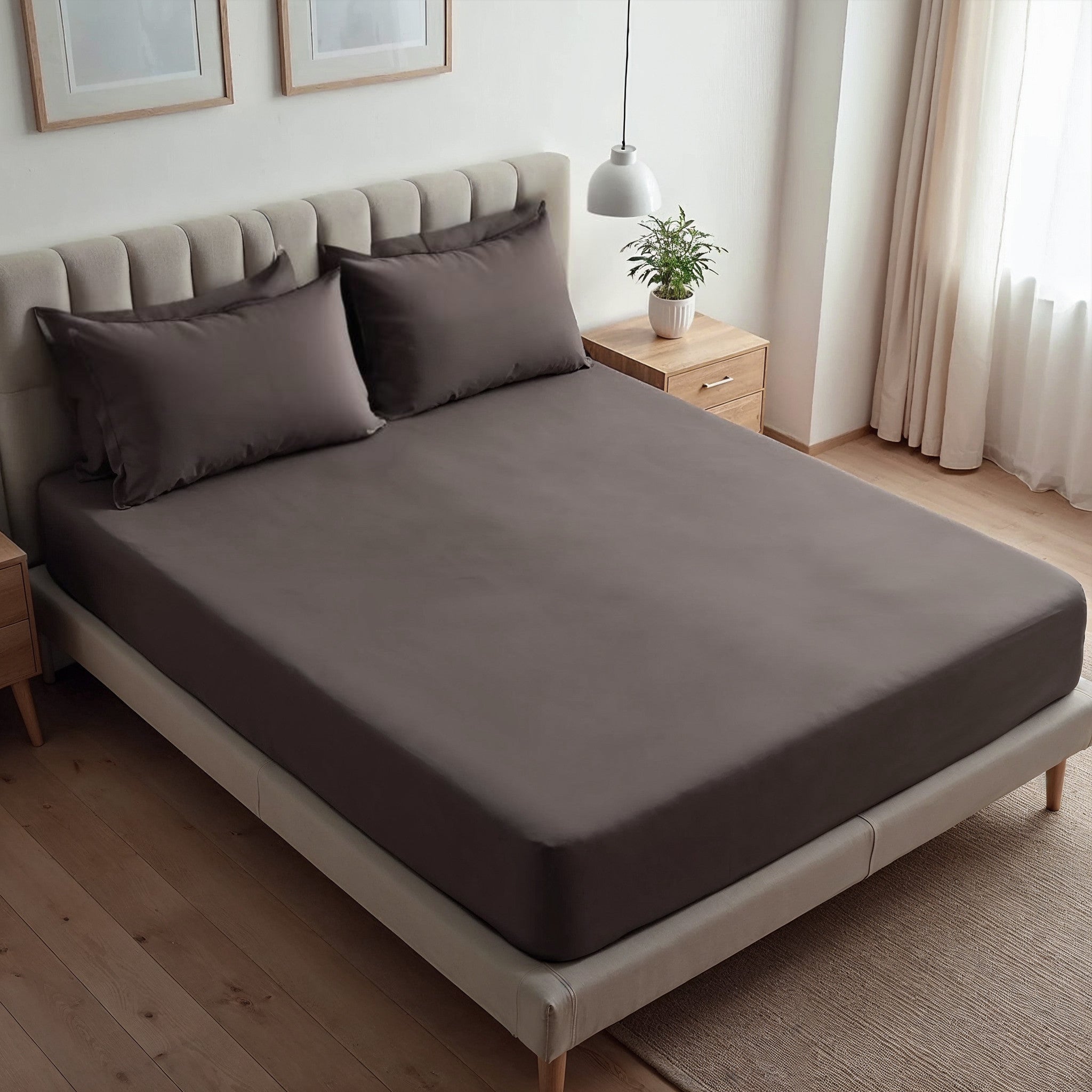 Royal Comfort 1500TC Cotton Rich Fitted sheet 3 PC Set Double-Dusk Grey-1951134869392330752