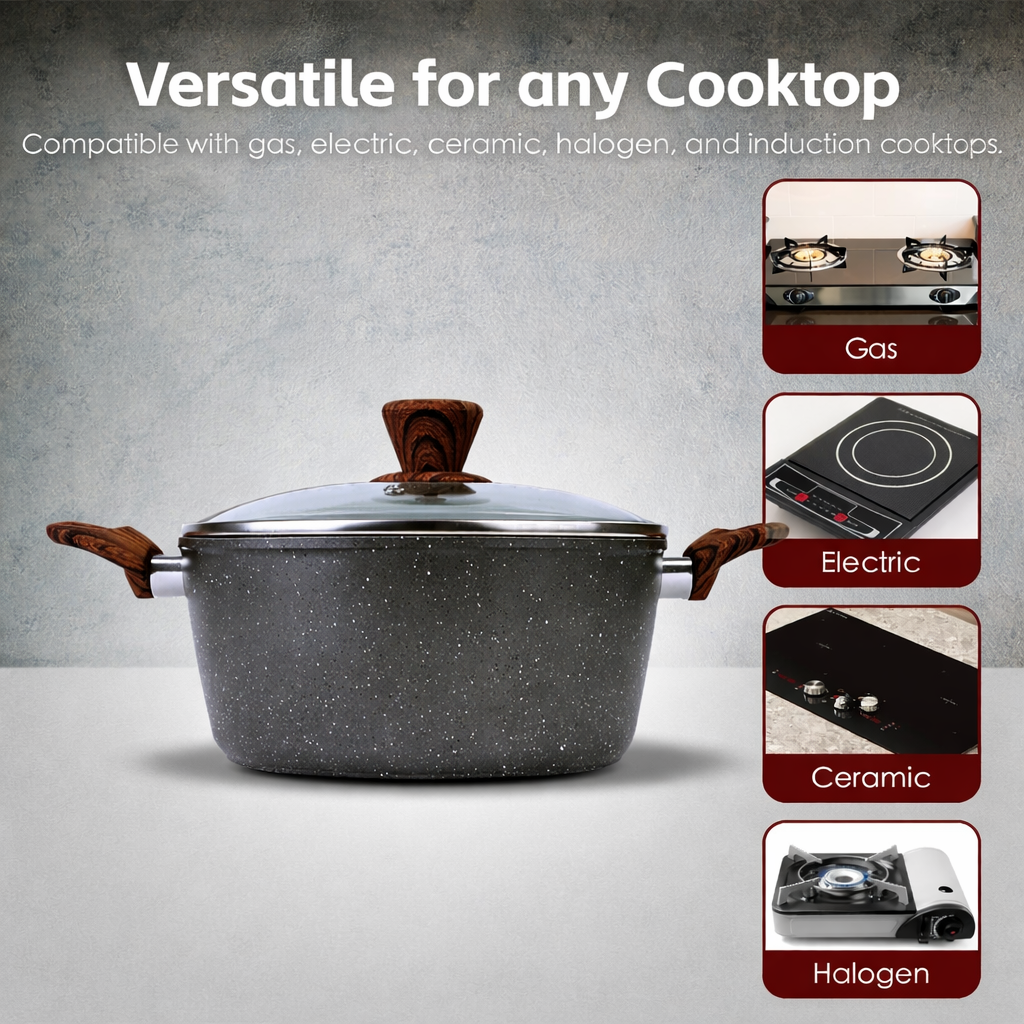 24cm Non-Stick Casserole Side Handles Cookware - Grey