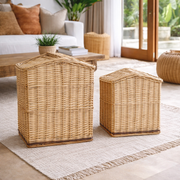 2 Pcs Wicker Storage Baskets With Lid Set