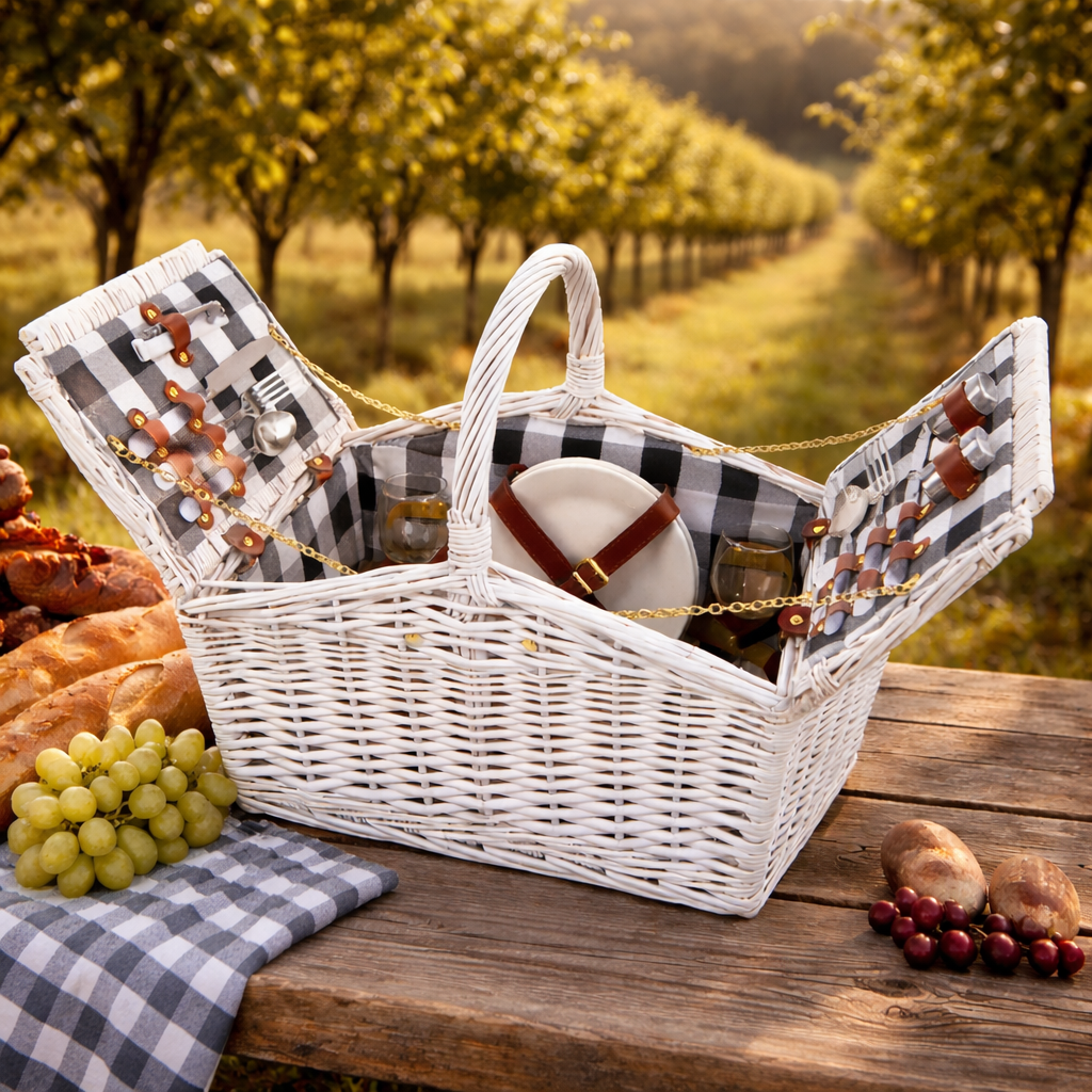 2 Person Picnic Basket Willow Vintage Baskets Insulated Blanket Bag Set
