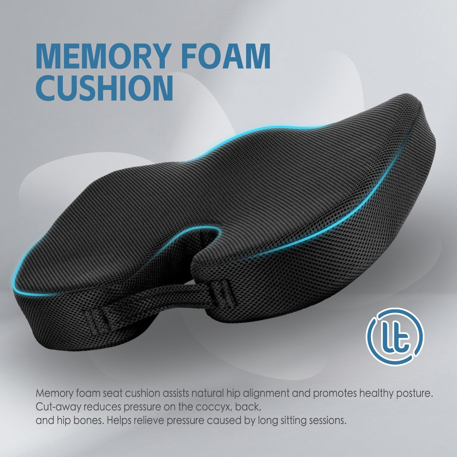Memory Foam Car Office Seat Cushion With Black Cover - 01