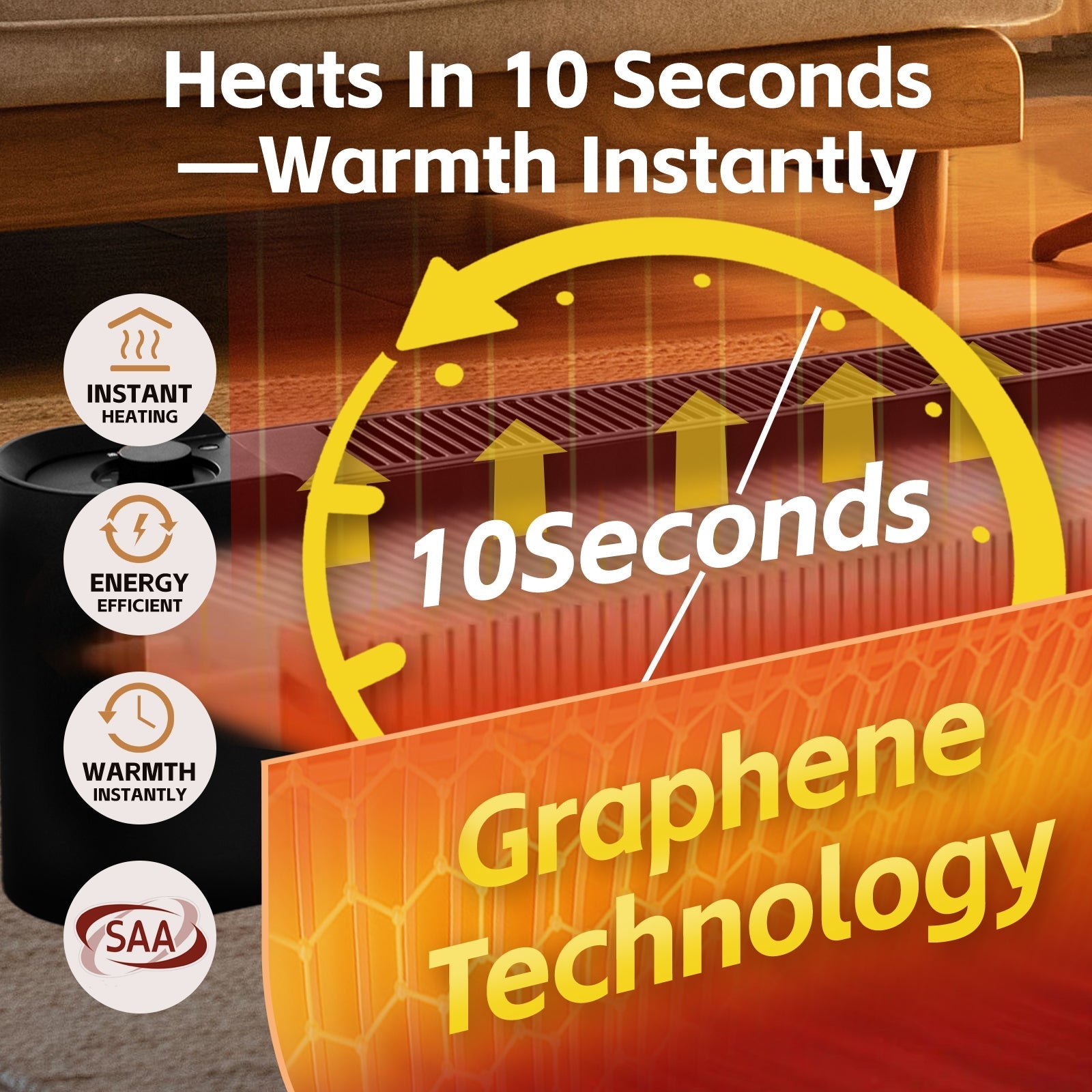 2200W Graphene Floor Electric Heater Fast Heating Energy Efficient Portable Indoor Heater - 02