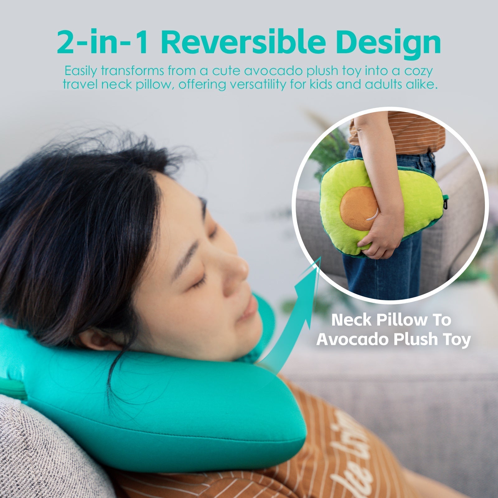 Two Way Reversible Microfibre Travel Pillow Avocado - 06
