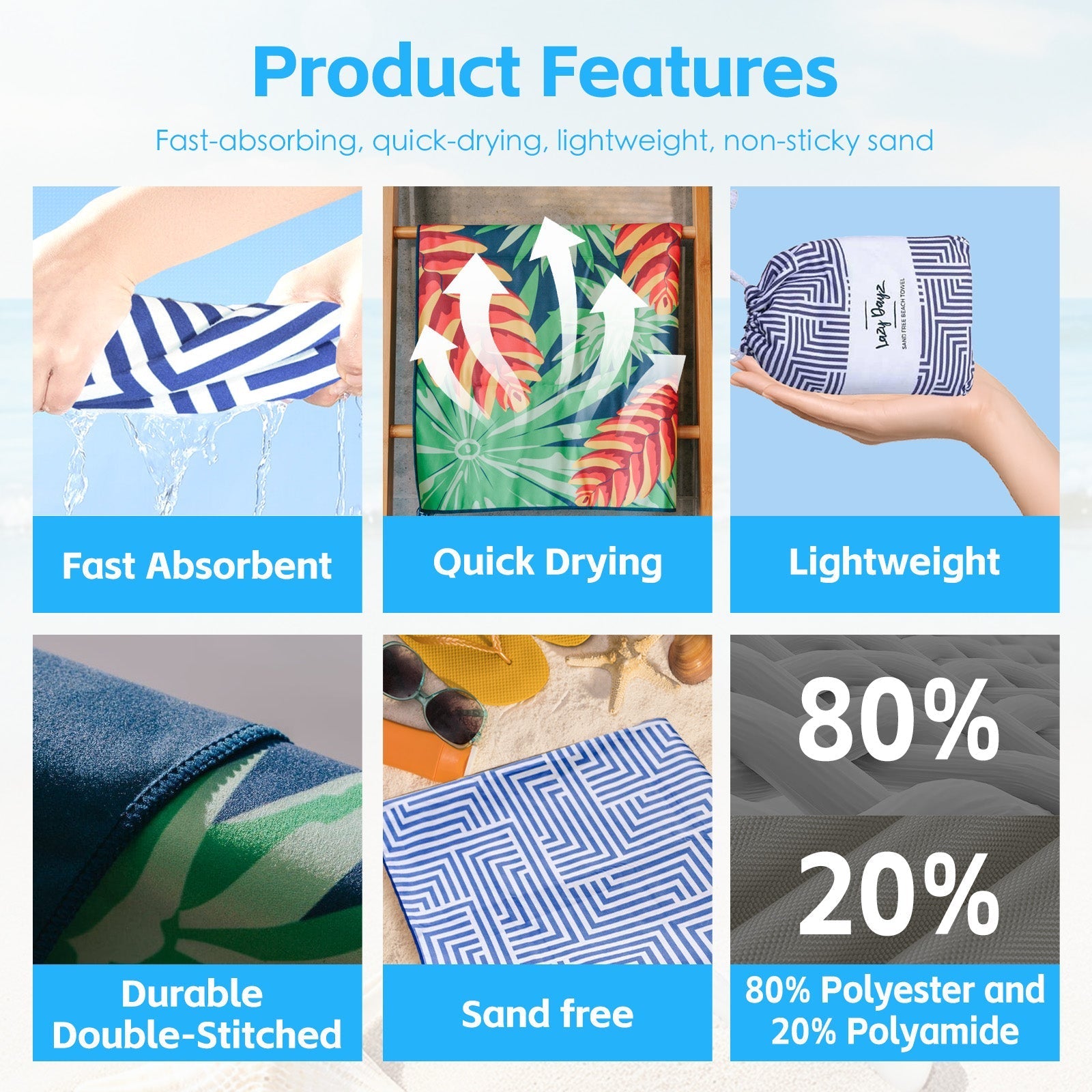Lazy Dayz Quick Drying Sand Free Beach Towel Makena - 03