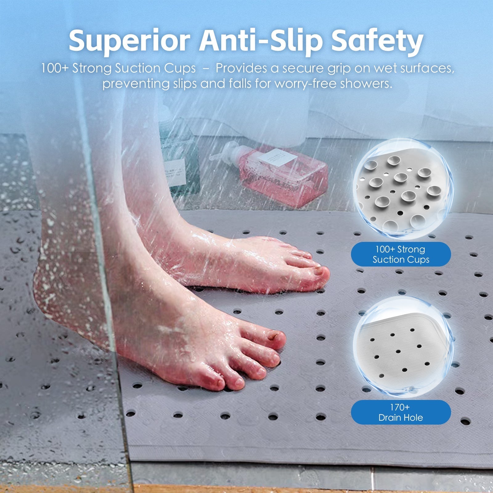 2 Pcs 7040 Cm Antislip Grip Shower Mat Quickdry Bath Mat With 100 Suction Cups - 02