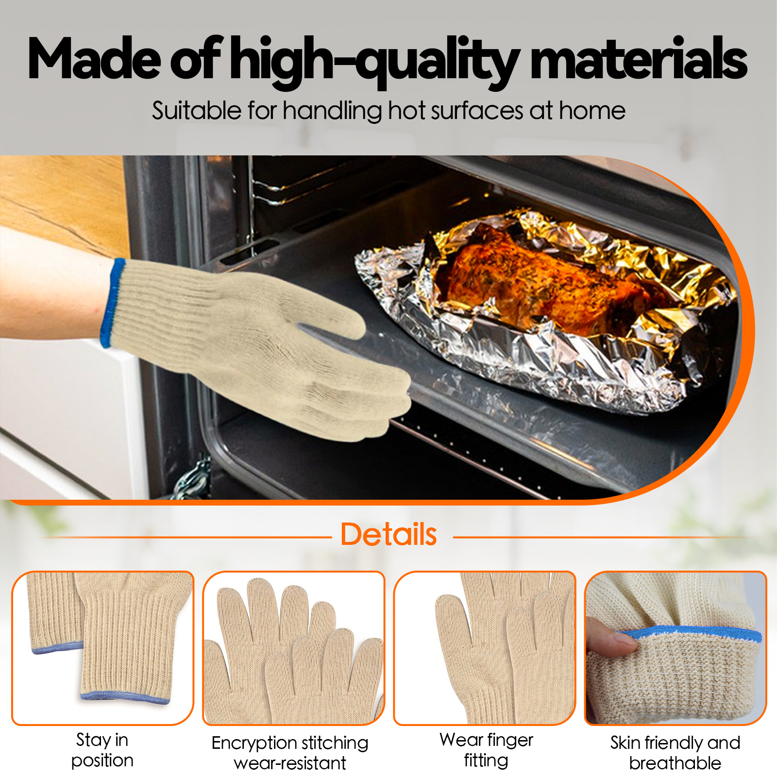 1 Pair 5 Finger Oven Mitt Bbq Grill Gloves - 04