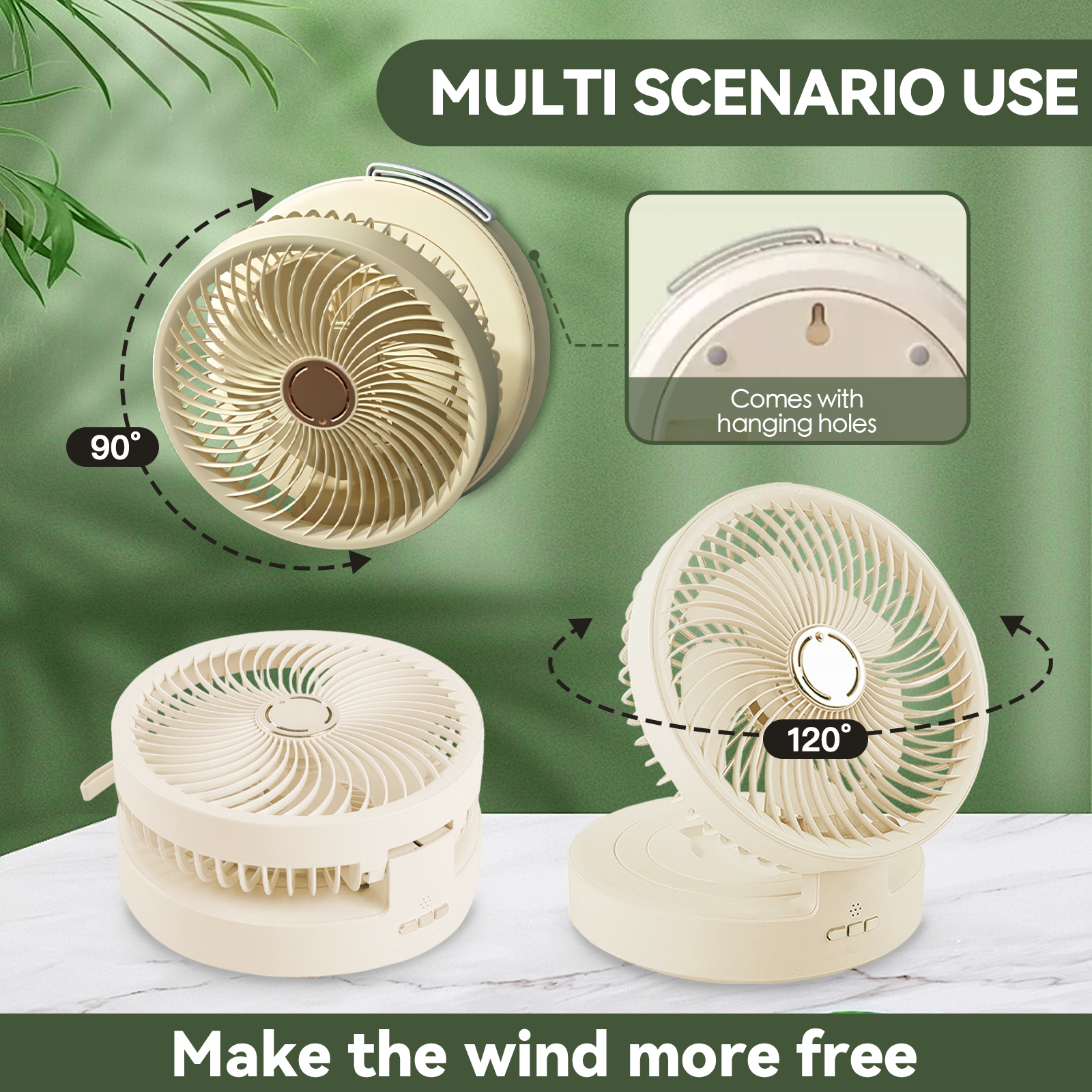 Usb Rechargeable Auto Oscillation Cordless Fan With Remote Night Light - 09