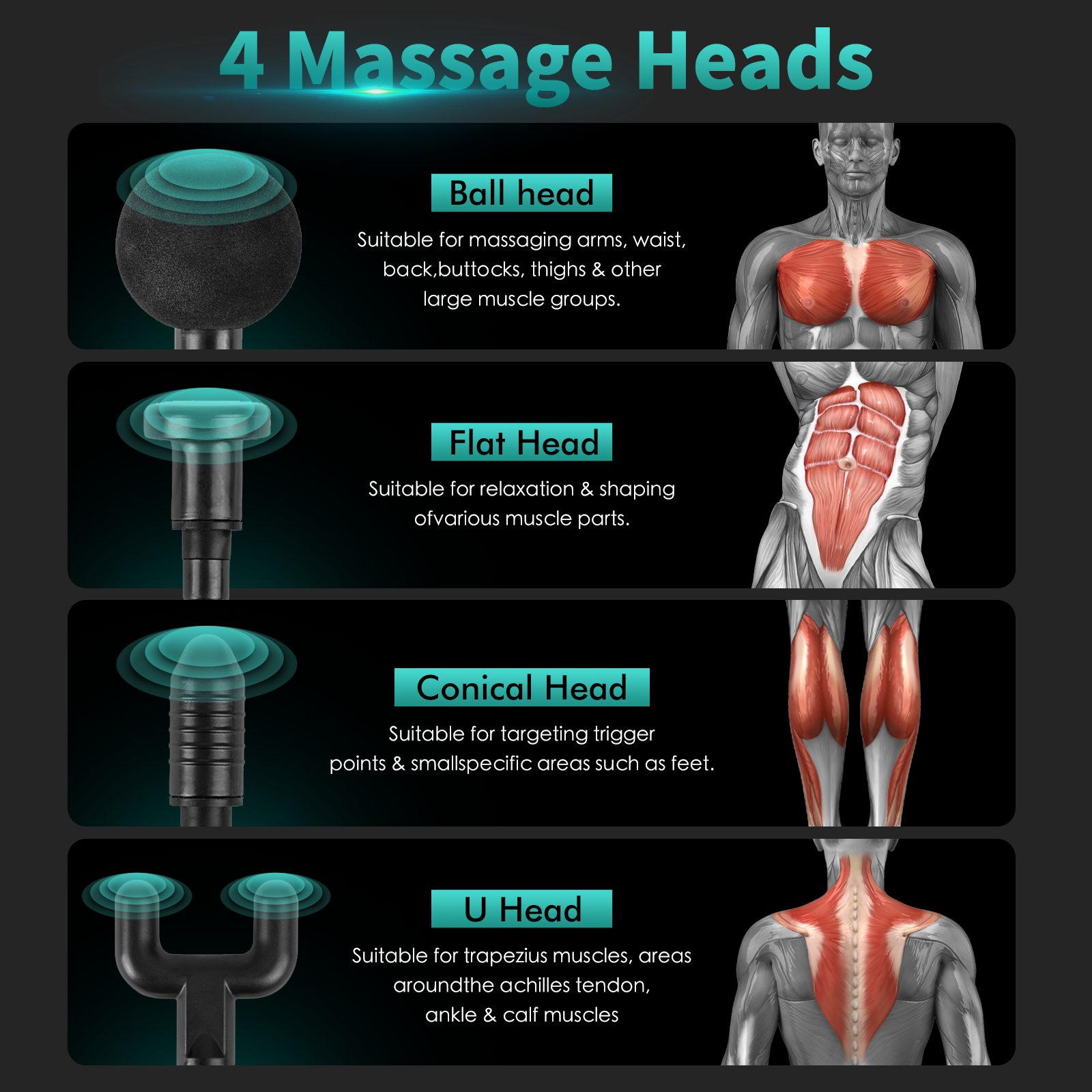 Remology Impact Therapy Percussive Massage Gun Includes 4 Heads - 05