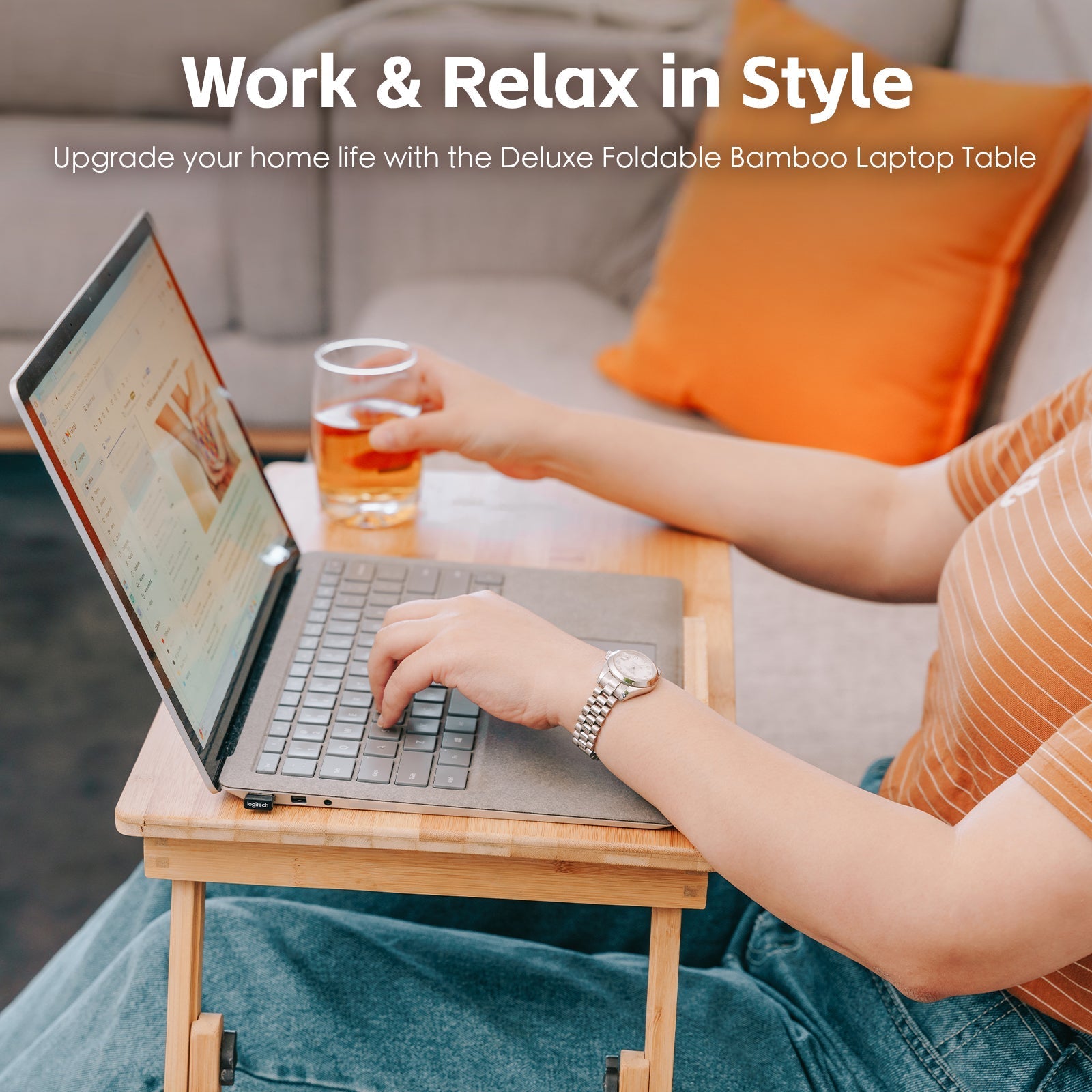 Foldable And Adjustable Bamboo Laptop Table Bed Tray - 02
