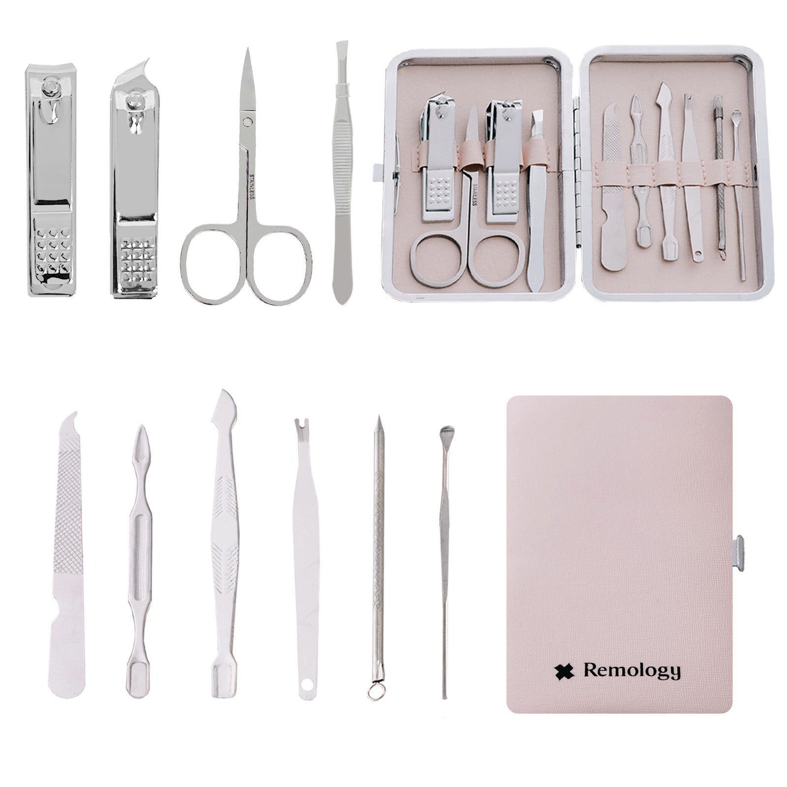 10 Pcs Remology Stainless Steel Manicure Set Silver - 10