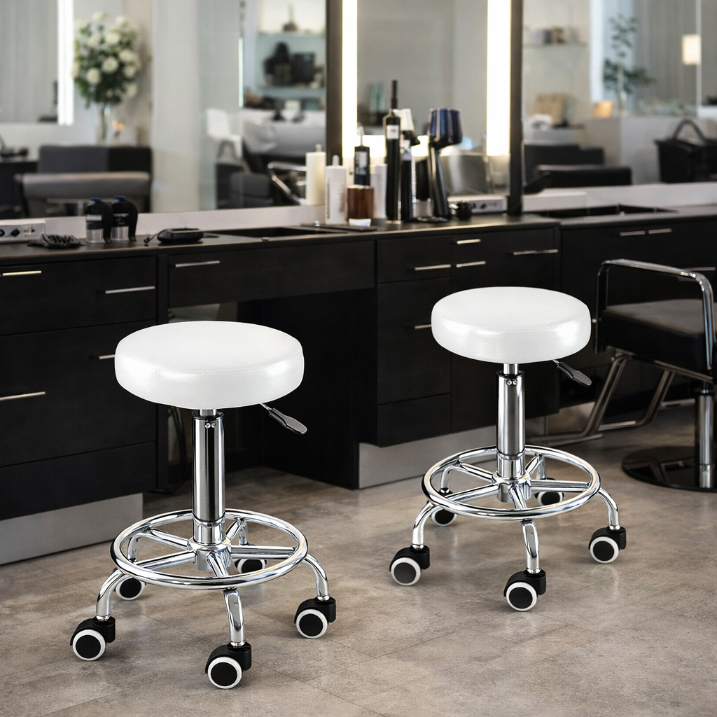 2x Swivel Salon Barstool Hairdressing - White