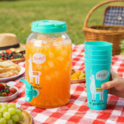 3.8L Leakproof Beverage Dispenser with 4 Cups Set - Blue