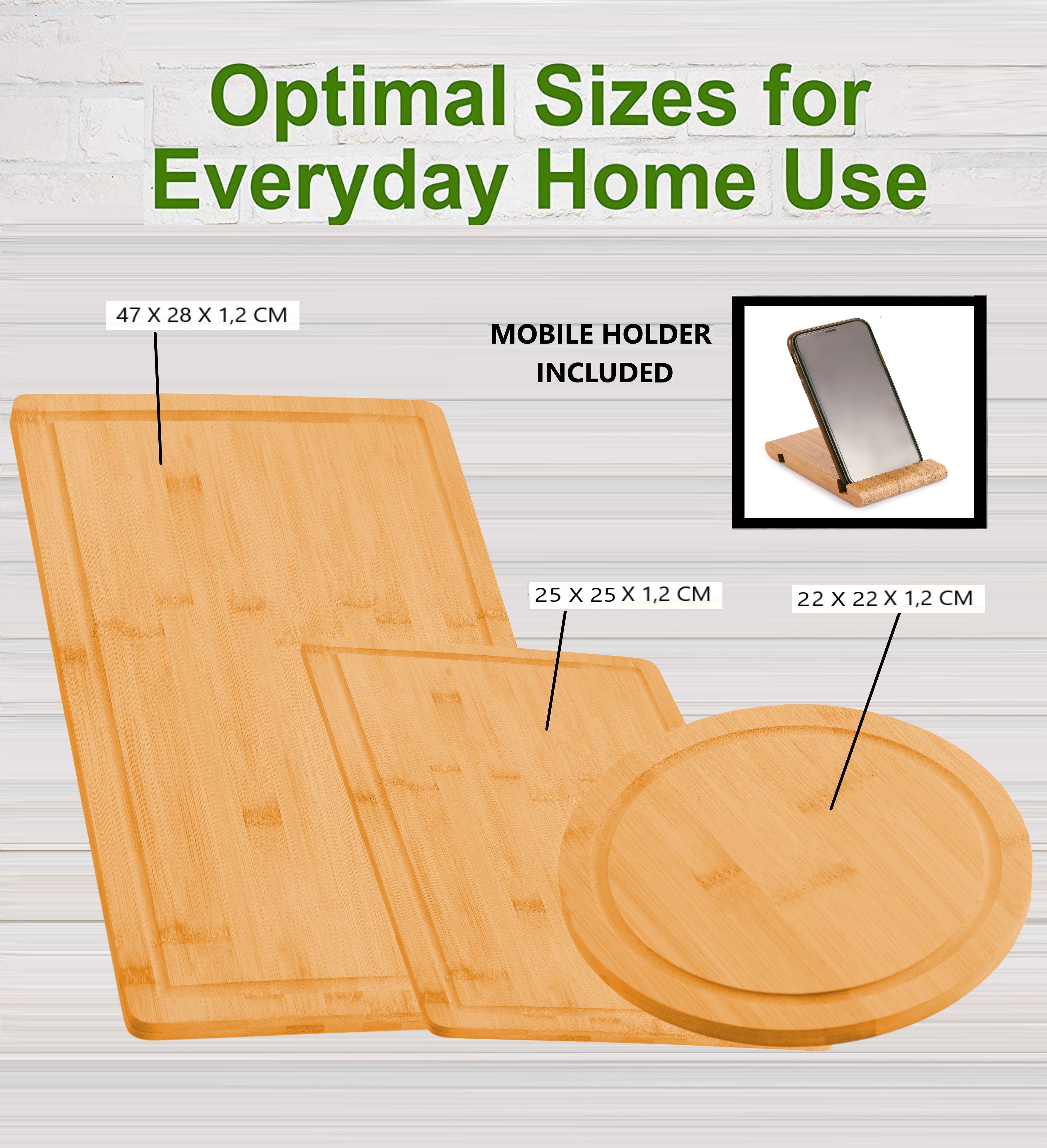 CARLA HOME 3 Pieces Bamboo Cutting Board with Juice Groove and Mobile Holder included for Home Kitchen-1992735302468374529