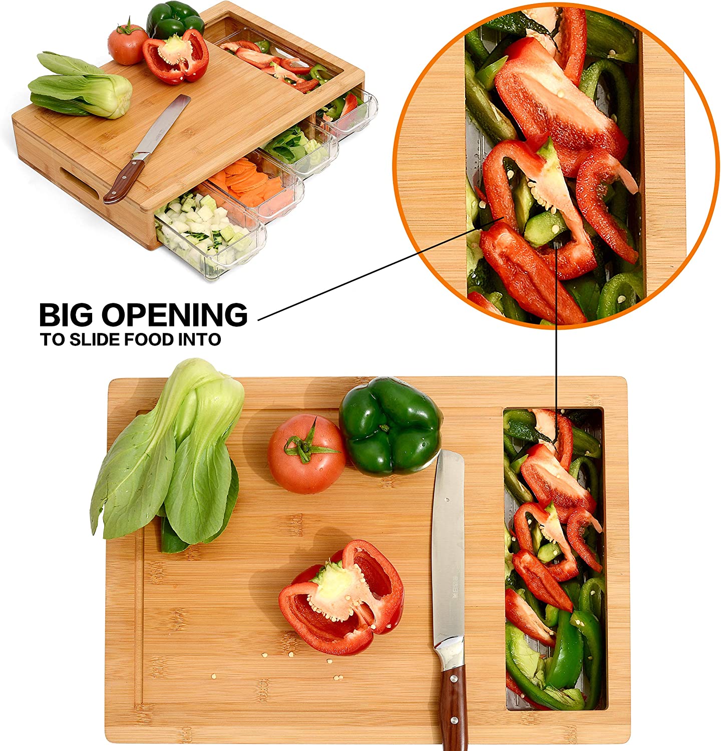 CARLA HOME Large Bamboo Cutting Board and 4 Containers with Mobile Holder gift included for Home Kitchen-1992735302862639106