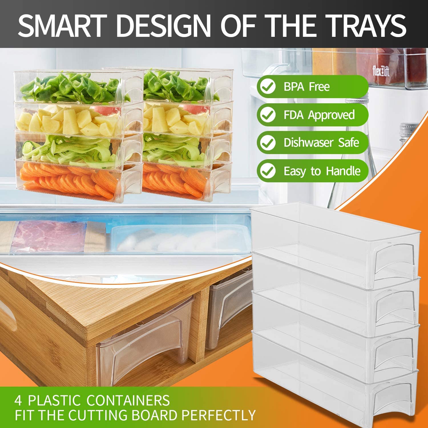 CARLA HOME Large Bamboo Cutting Board and 4 Containers with Mobile Holder gift included for Home Kitchen-1992735302862639108