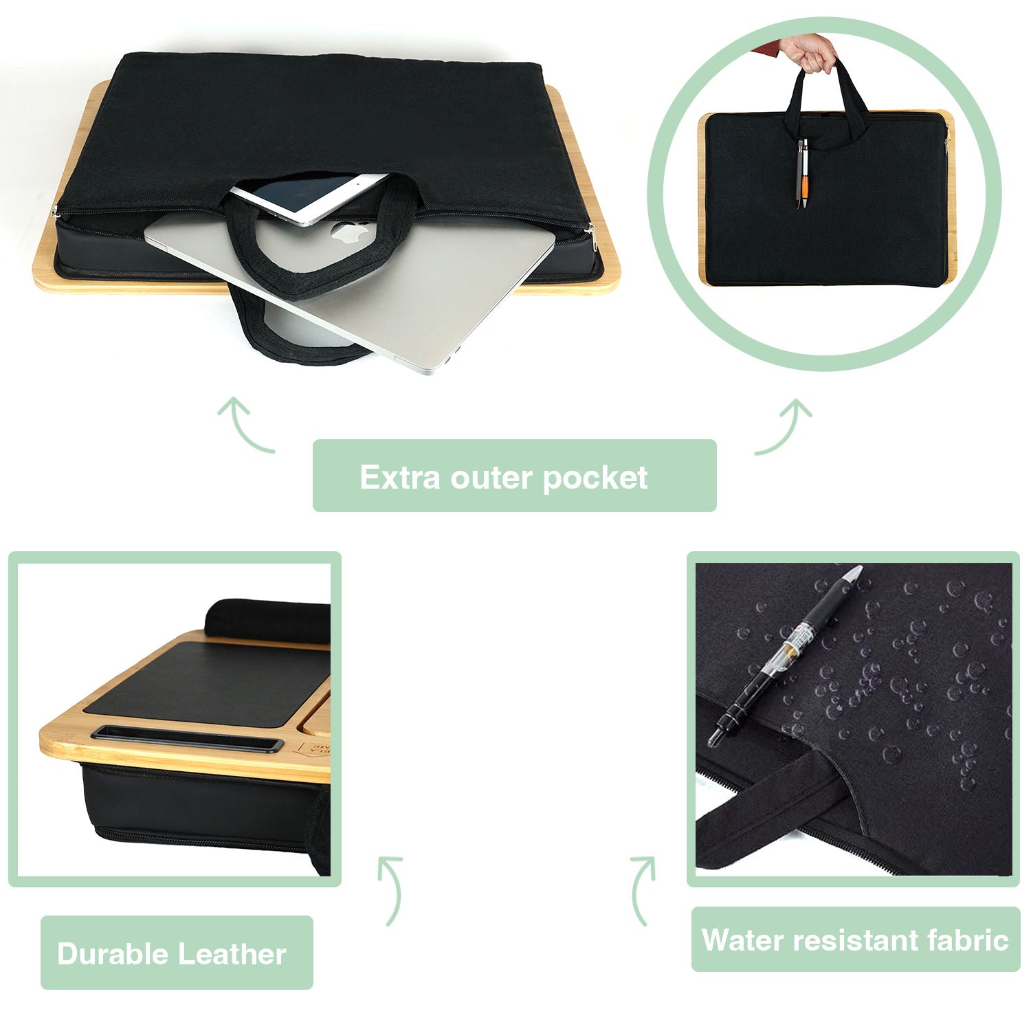 CARLA HOME Bamboo Laptop Lap Desk with Cushion, Angle Adjustable and Sleeve Case Bag for Office and Home-1992735289684135940
