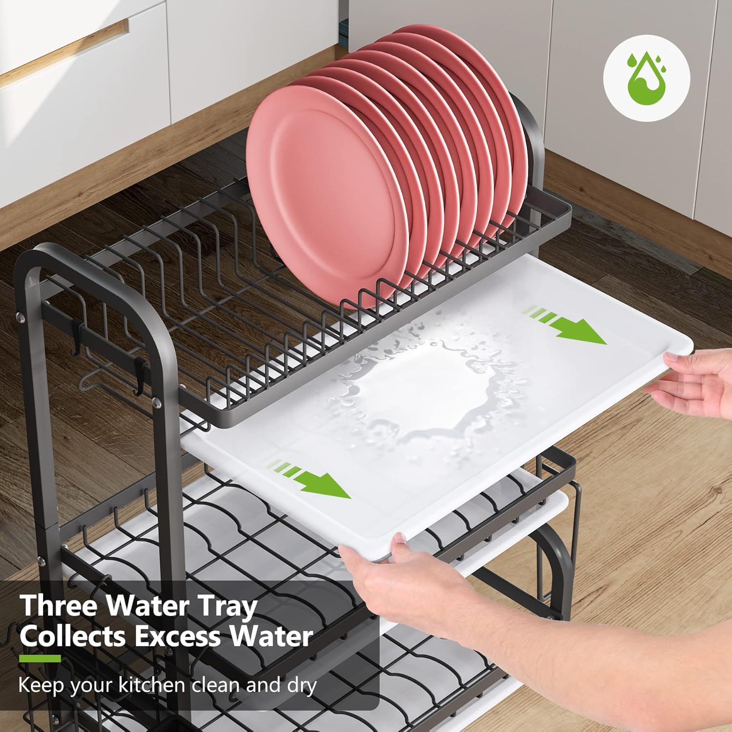 CARLA HOME Dish Drying Rack 3 Tier Large Capacity Kitchen Storage with Utensil and Cutting Board Holder-1992735288283238403